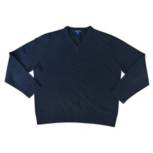 Grant Thomas Mens XL Black‎ 100% Wool V-Neck Pullover Sweater Long Sleeve Ribbed
